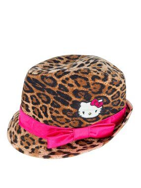 Hello Kitty Girls Leopard Print Bucket Hat With Pink Bow Accent One Size